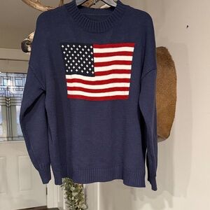 Classic Navy Crewneck Sweater with American Flag oversized